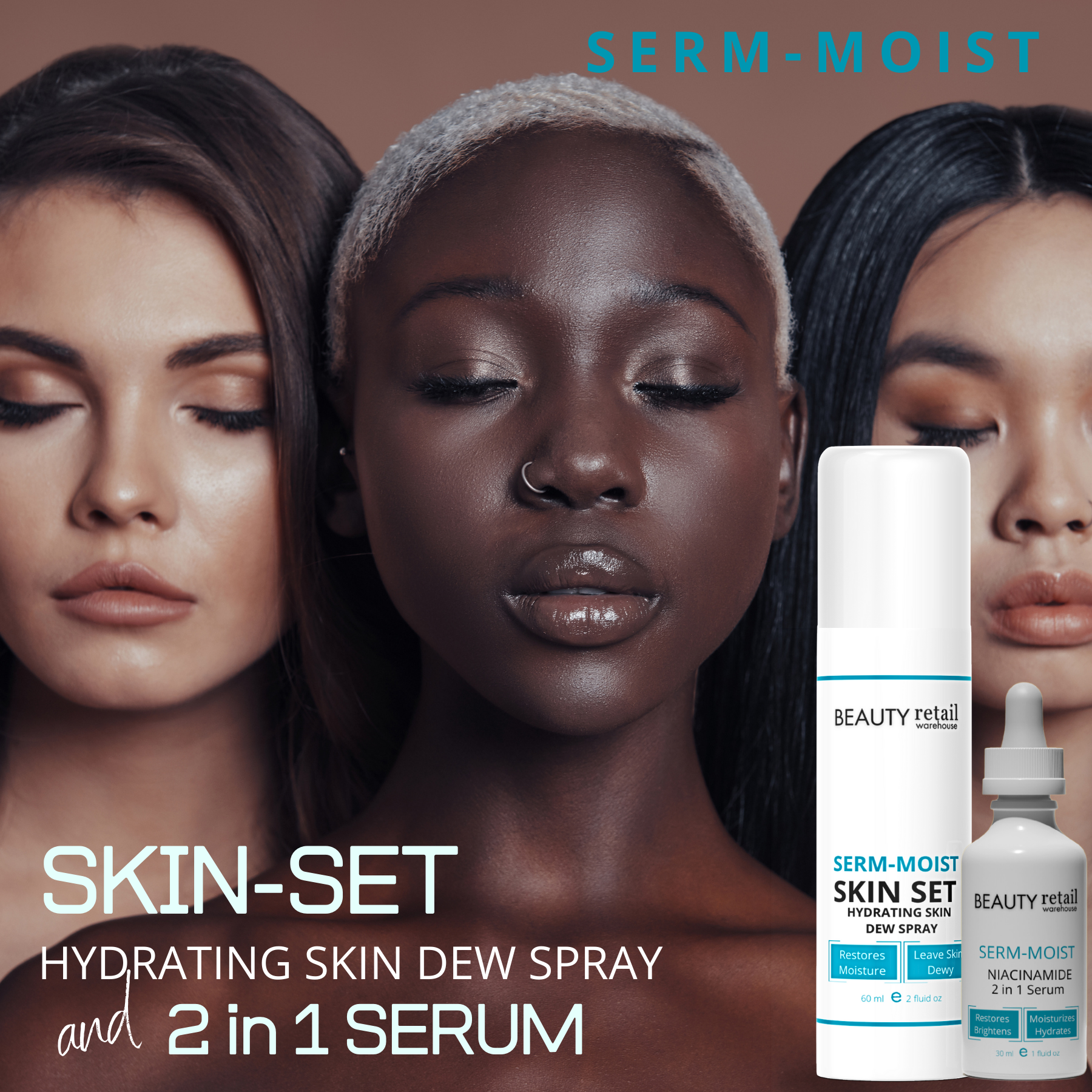 SERM-MOIST BUNDLE Niacinamide 2 in 1 Serum + Dew Spray